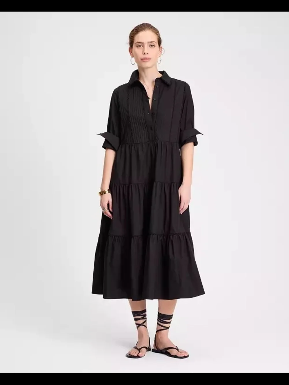 Kate Spade Pintucked Tiered Shirt Dress with Belt, Size 00